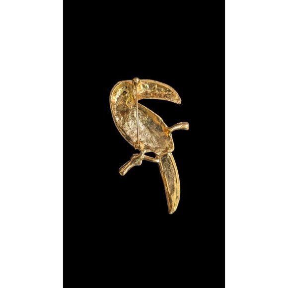 Vintage Gold-Tone Parrot Brooch With Rhinestones & Enamel In Red Green Blue 3" - Picture 4 of 7